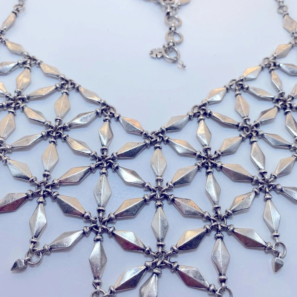 Lucky Brand Silver Tone Geometric Necklaces 19 Inch Bib Statement